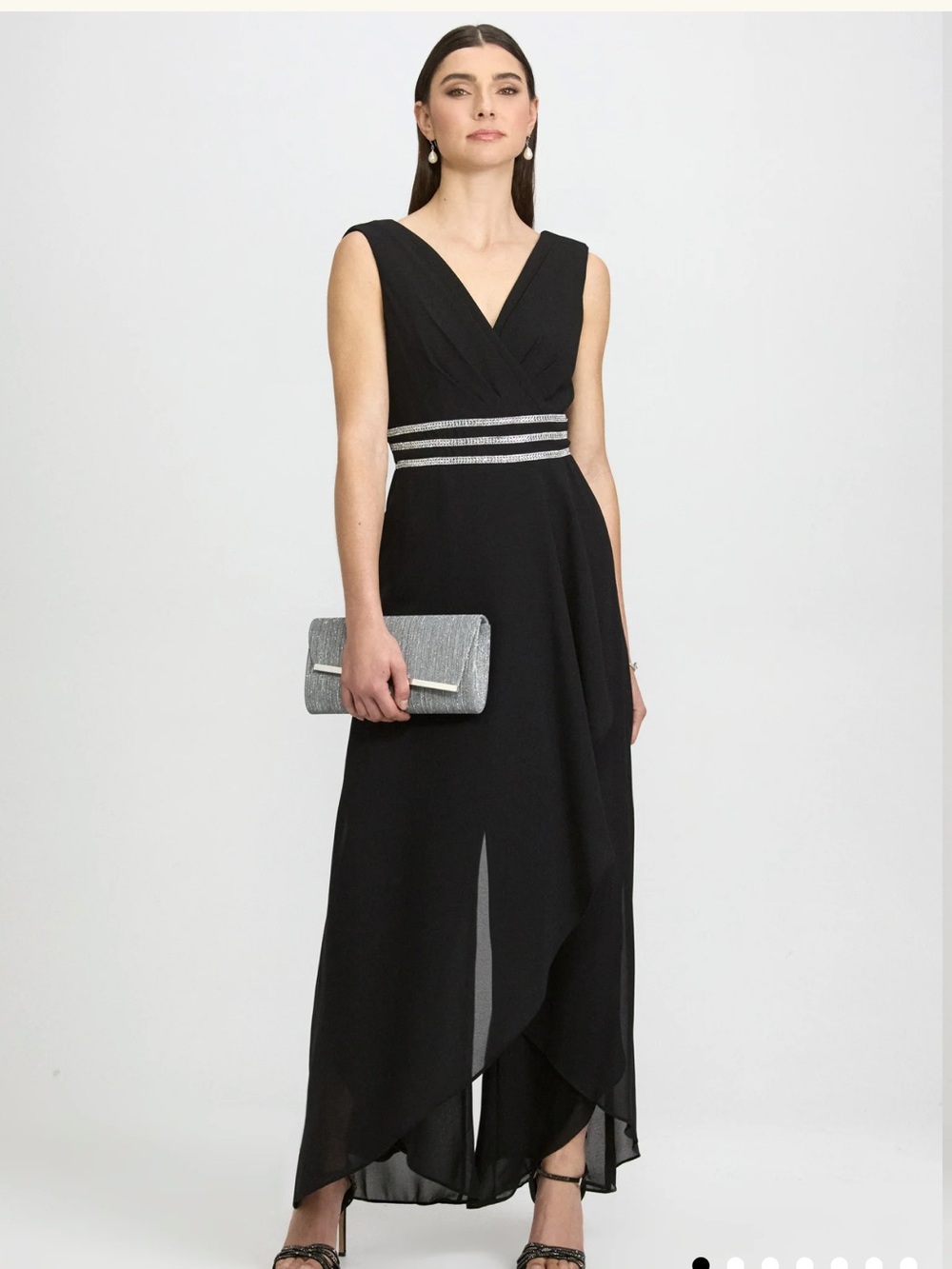 Black V-Neck Maxi Dress with Silver Waistband
